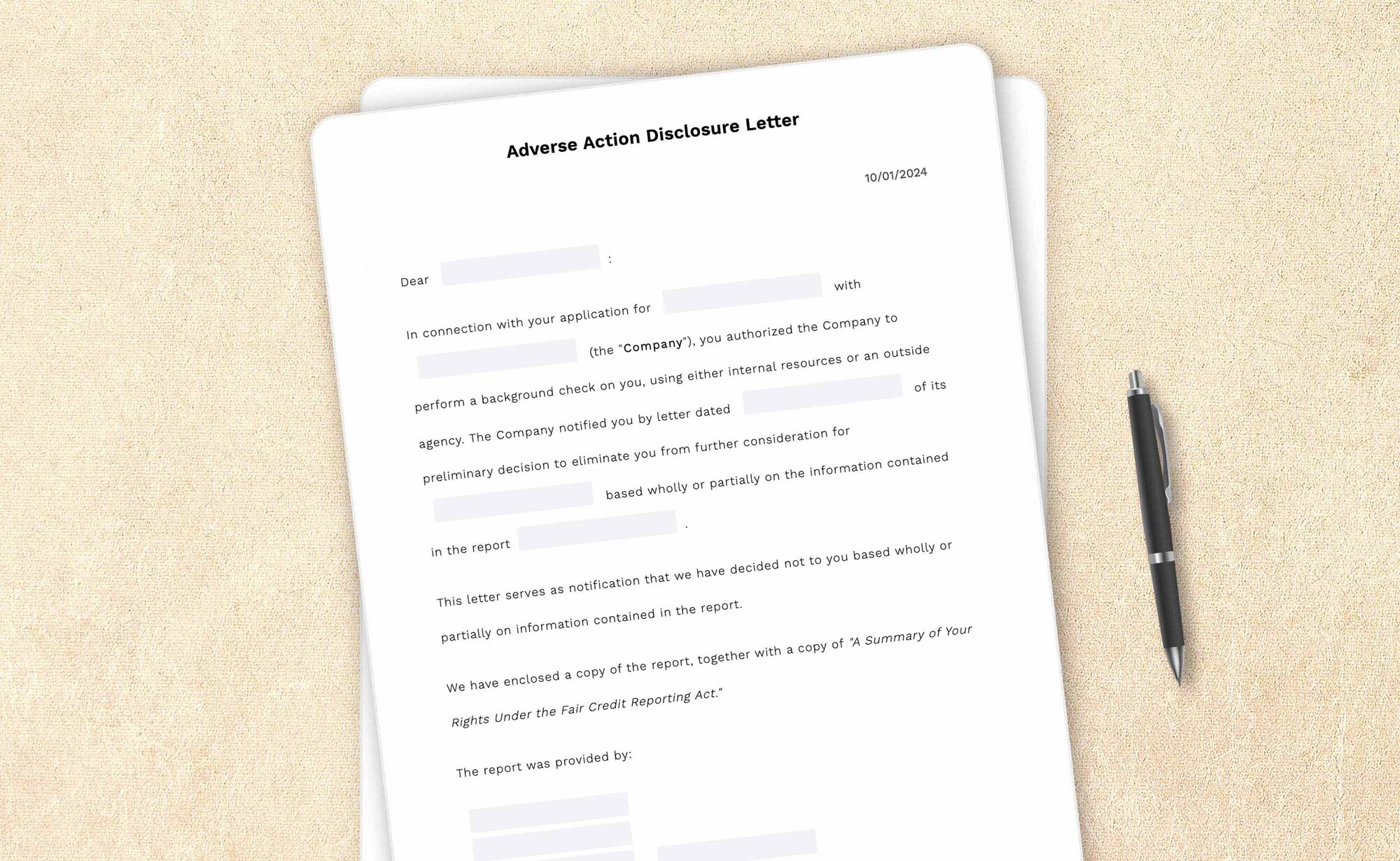 Free post-adverse action disclosure letter template by LegalZoom. Create and download letters for free!