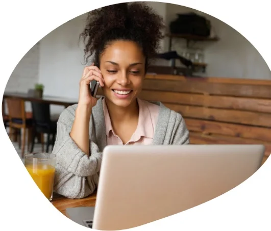 A woman engaged in a phone conversation with an attorney