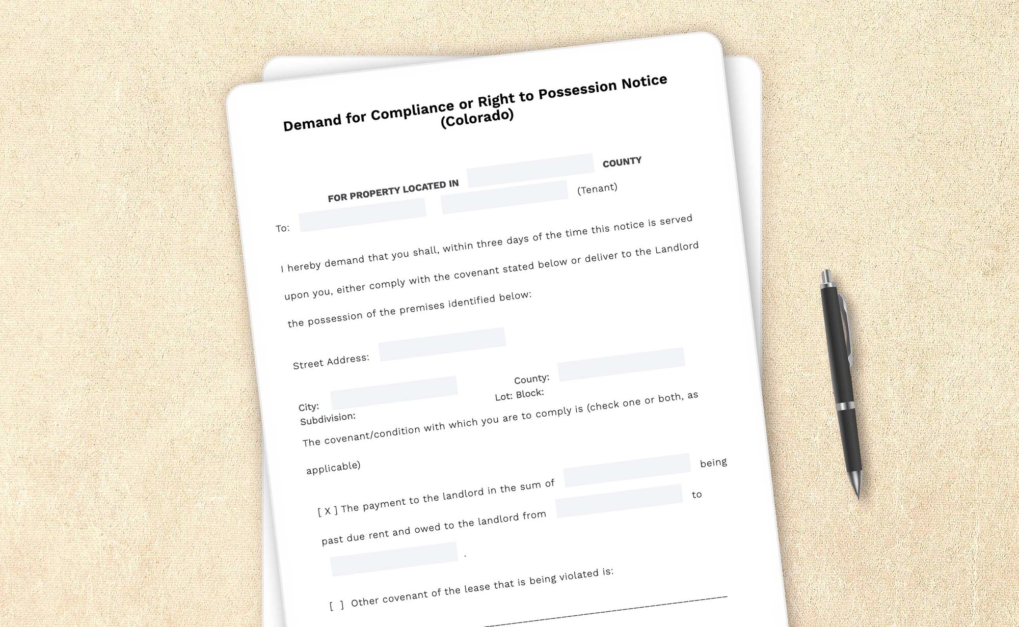 Demand for Compliance or Right to Possession Notice (Colorado) template by LegalZoom. Create and download notices easily!