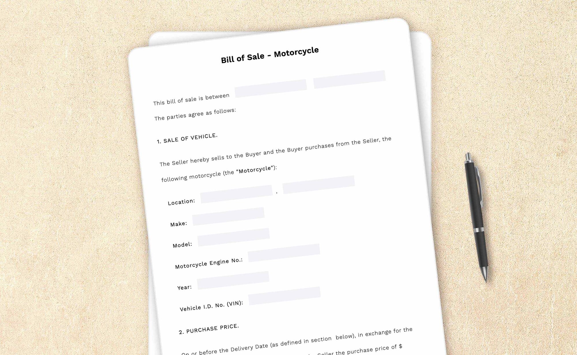 Motorcycle bill of sale template by LegalZoom. Create and download bills of sale easily!