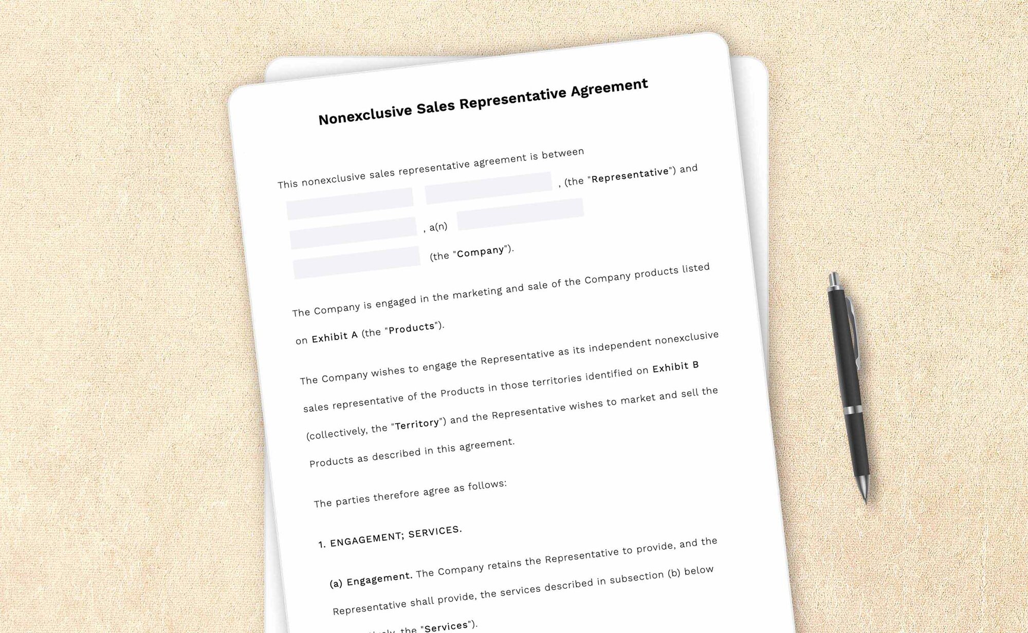 Professional non-exclusive sales representative agreement template by LegalZoom. Easily draft, edit, and download your agreements!