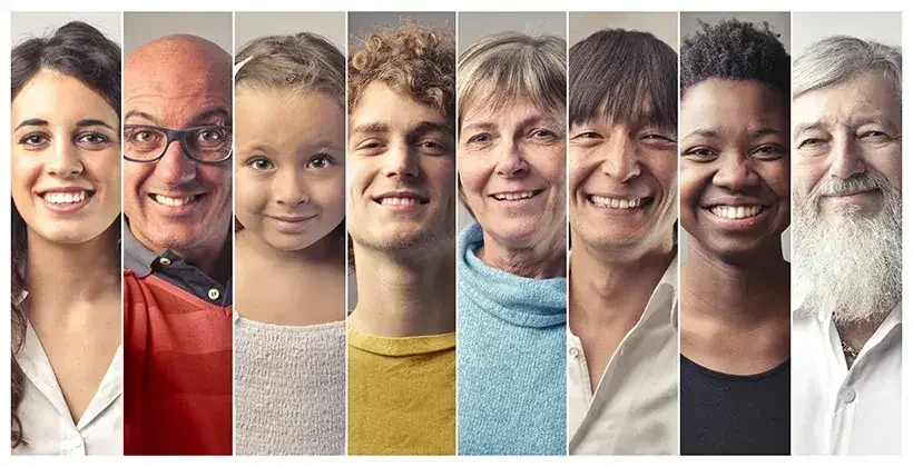 An image with 8 people of different ages and genders.