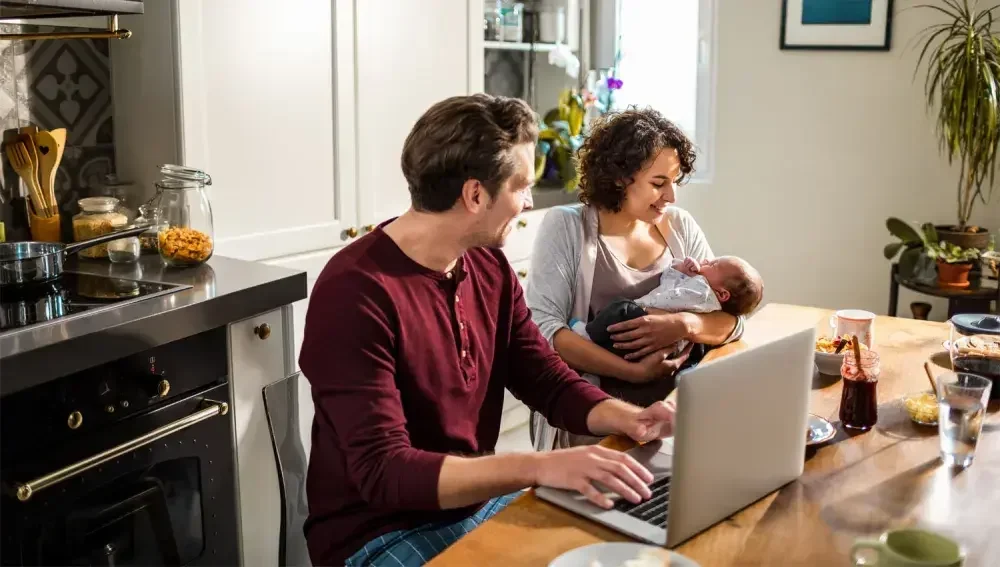 A family sitting together for breakfast.