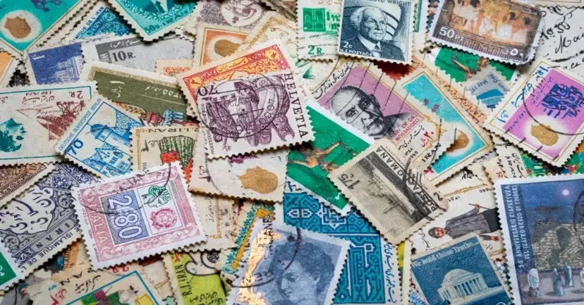 a lot of different postage stamps