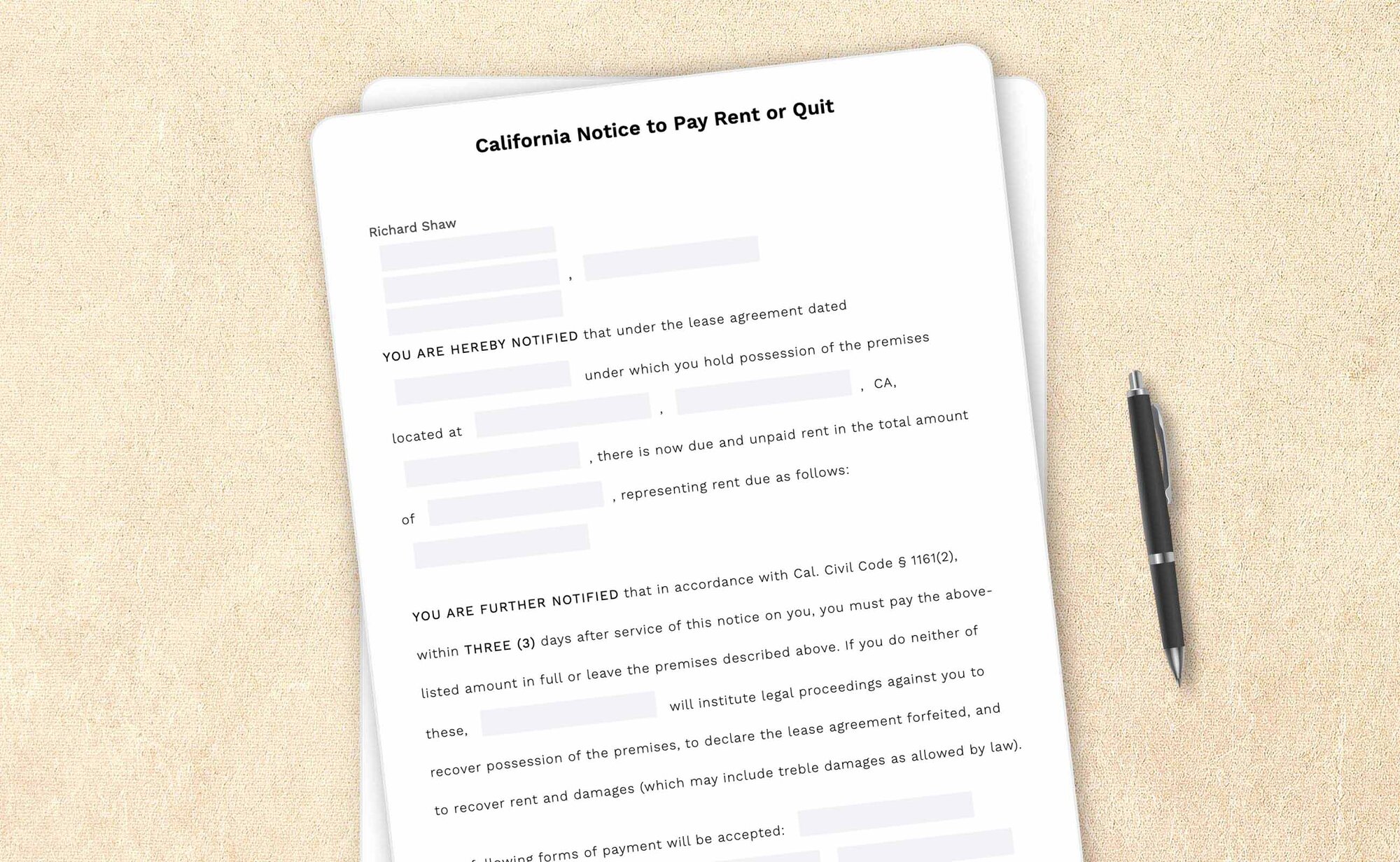 Free California notice to pay rent or quit template by LegalZoom. Create and download notices for free!