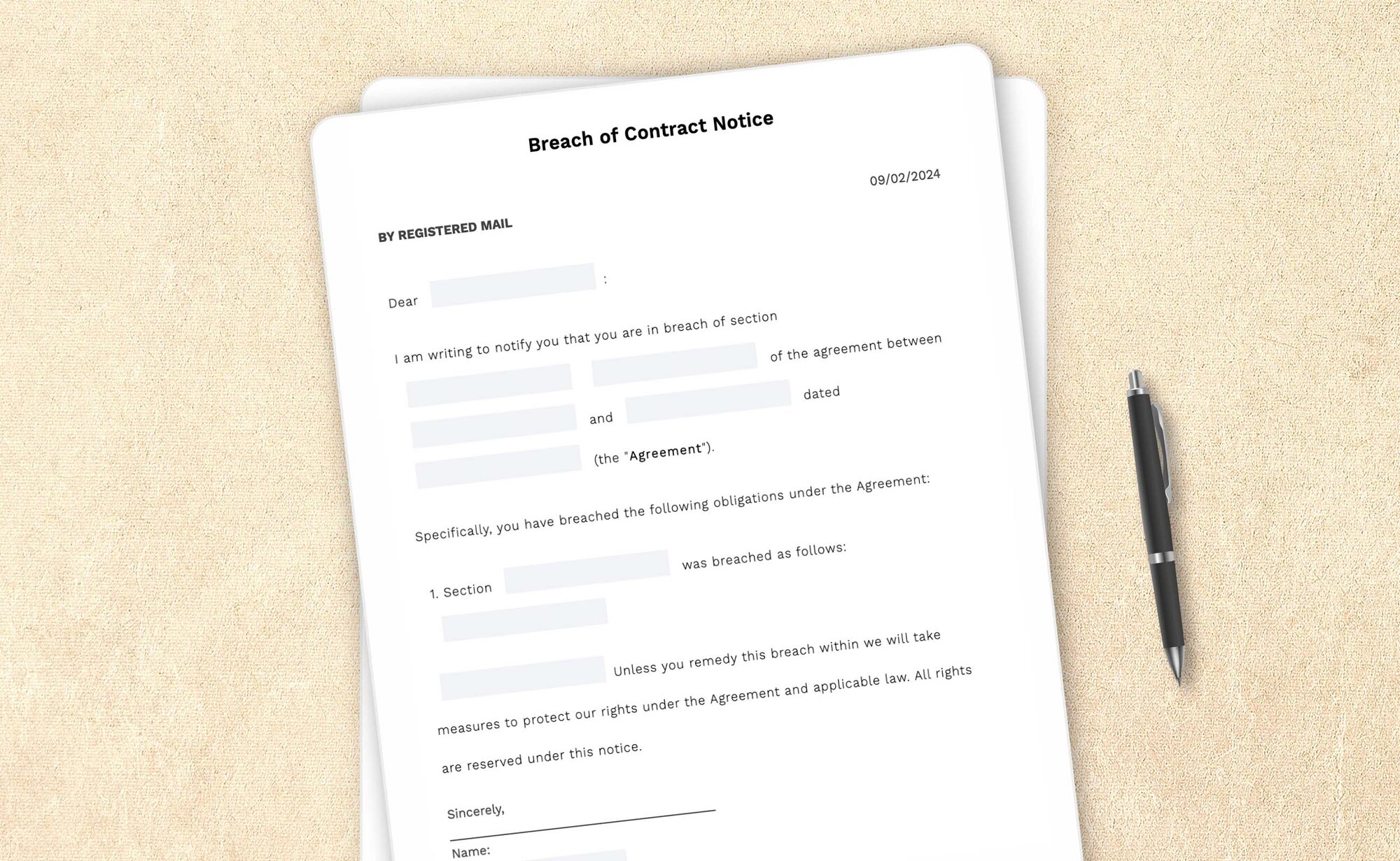 Free breach of contract notice template by LegalZoom. Create and download notices for free!