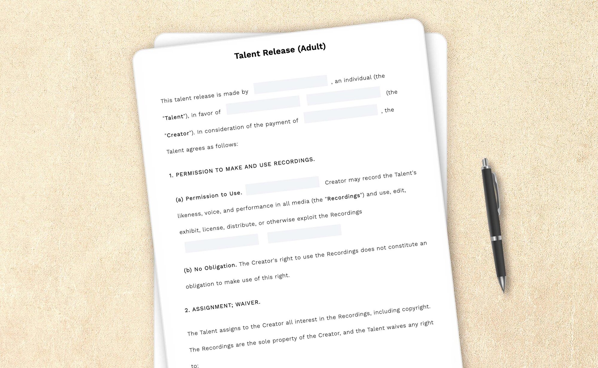 Free talent release form template by LegalZoom. Create and download forms for free!