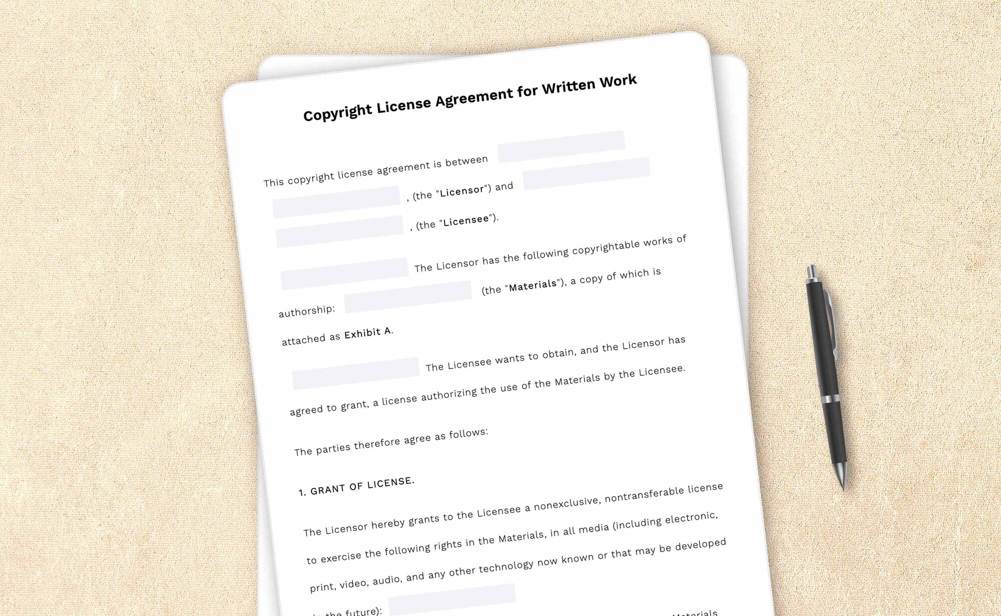 Professional copyright license agreement for written work template by LegalZoom. Easily draft, edit, and download your agreements!