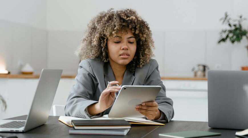 A North Carolina business owner reviews her annual report.