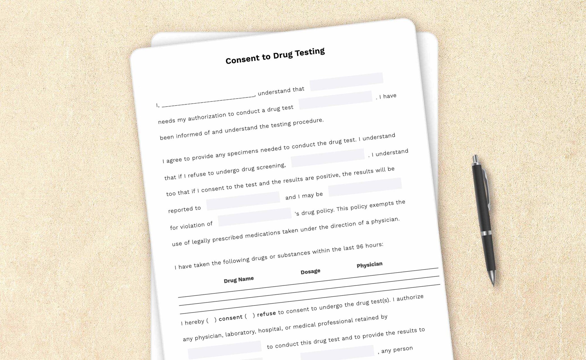 Drug test consent form template by LegalZoom. Create and download forms with ease!