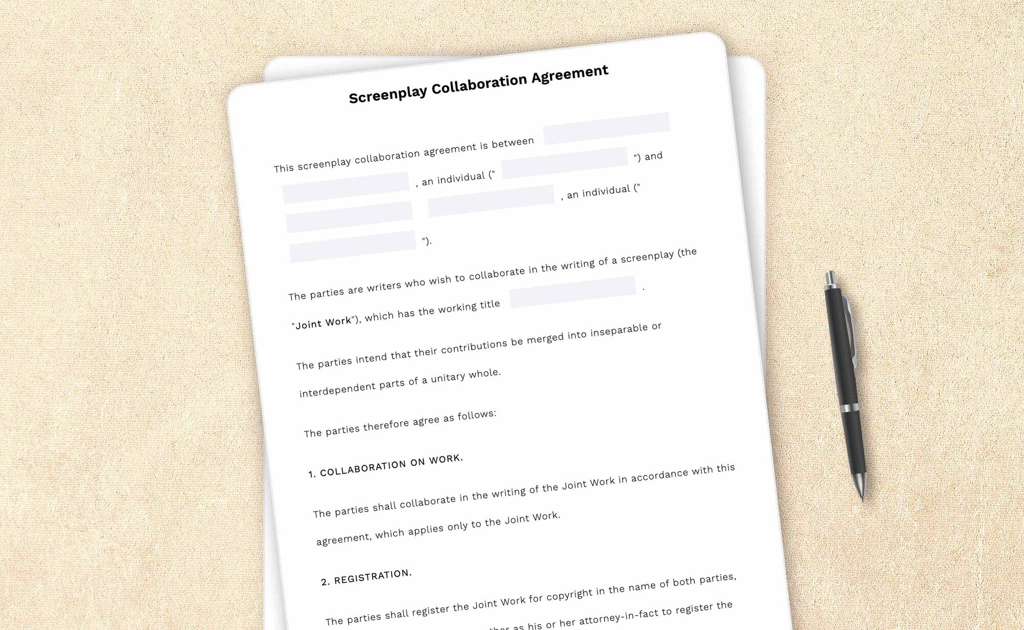 Professional screenplay collaboration agreement template by LegalZoom. Easily draft, edit, and download your agreements!