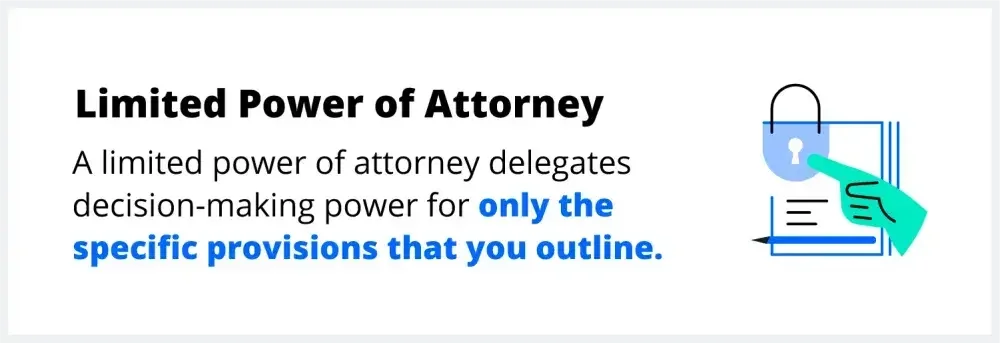 A limited power of attorney grants your agent only the specific powers listed in the provisions of your POA document.