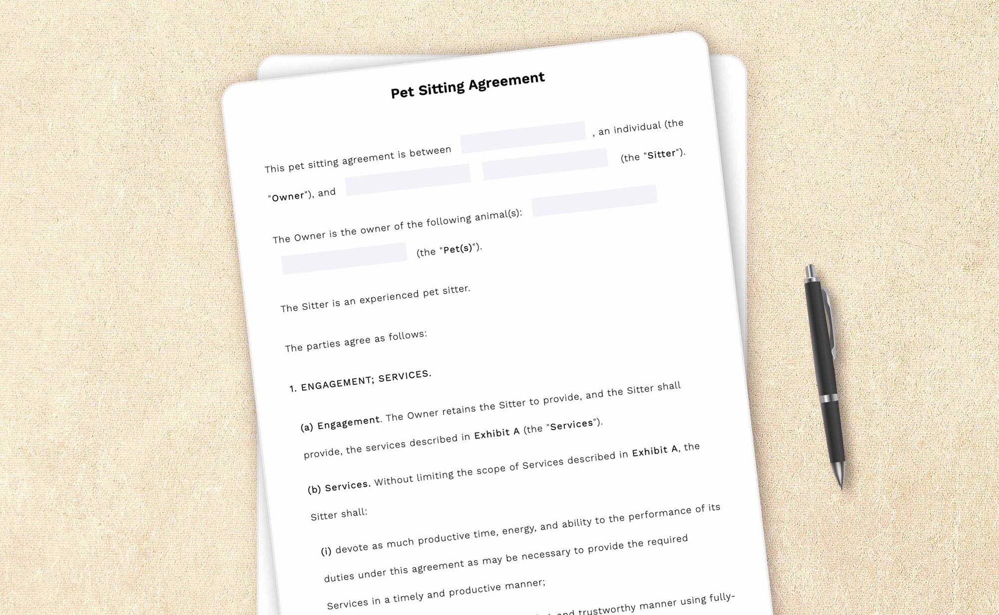 Professional pet sitting agreement template by LegalZoom. Easily draft, edit, and download your agreements!