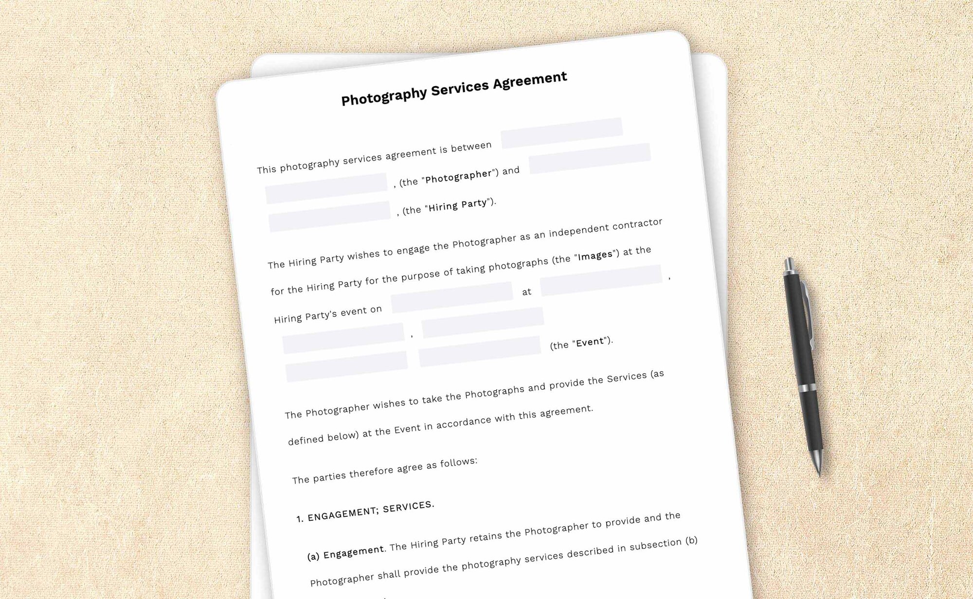 Professional photography services agreement template by LegalZoom. Easily draft, edit, and download your agreements!