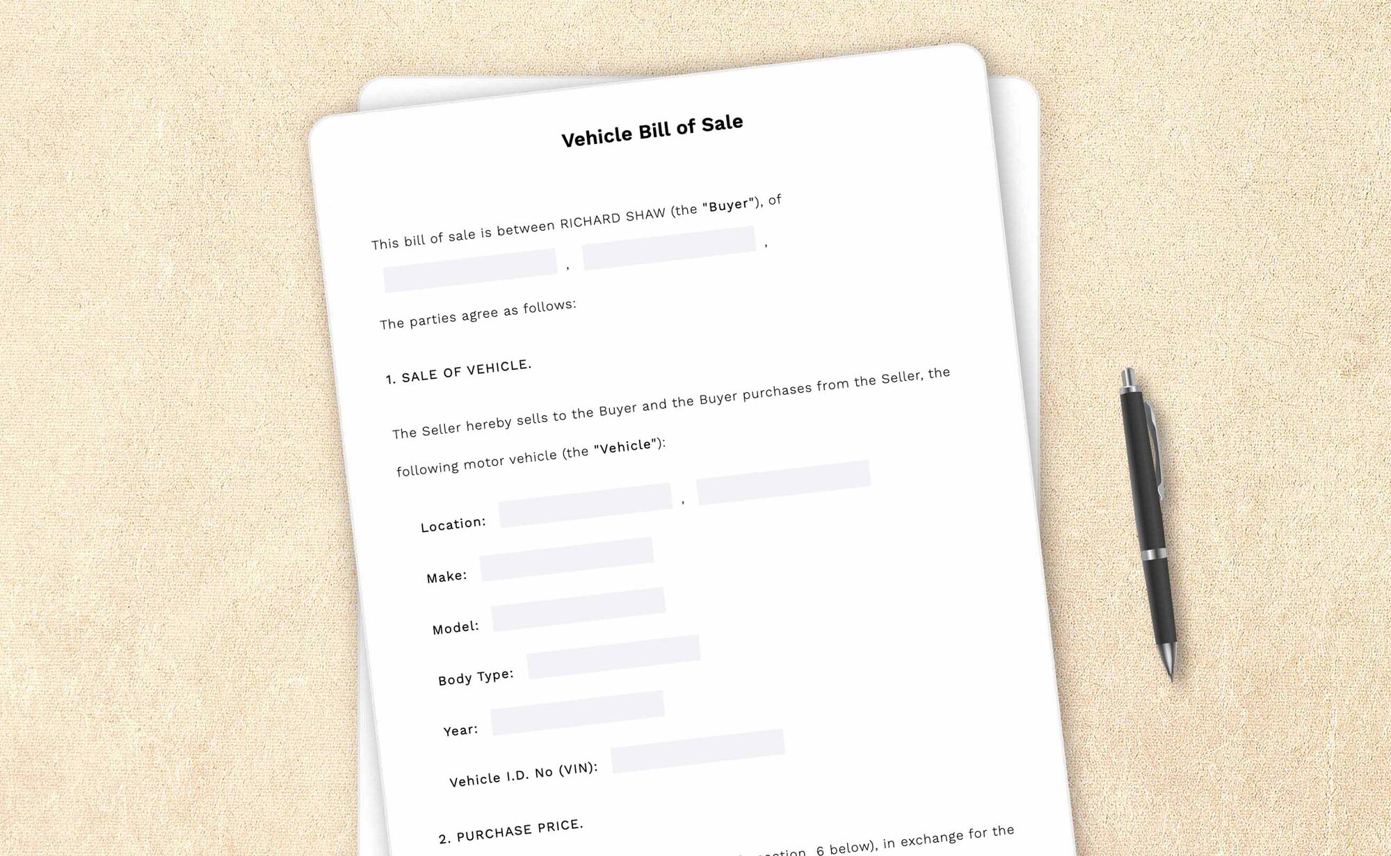 Vehicle bill of sale template by LegalZoom. Create and download bills of sale easily!