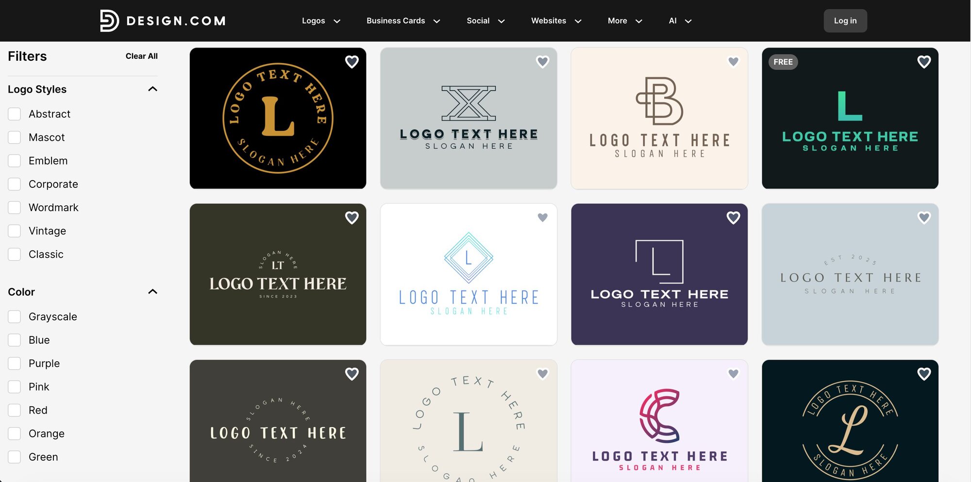 A screenshot of logo templates on design.com