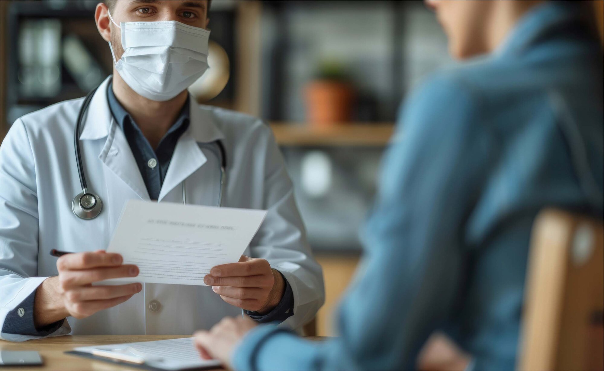 An image of a doctor handing over the consent form to the patient for drug testing.