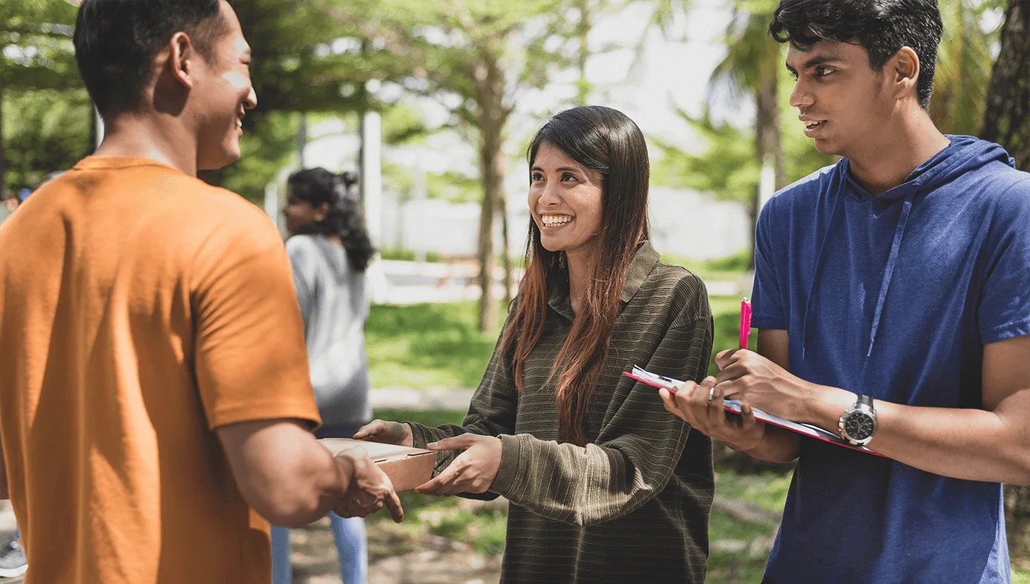 Nonprofit volunteers collect information and donations to fund the organization. 