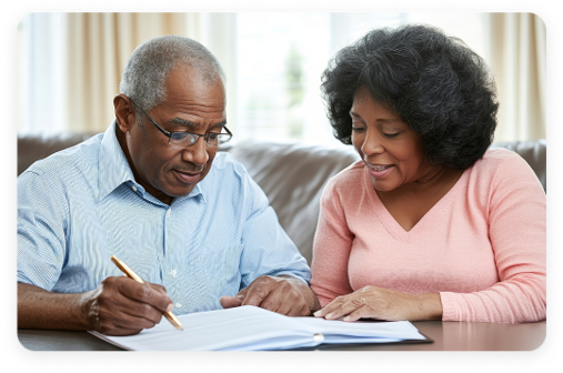 A couple reviewing estate planning options together and creating an estate planning checklist.