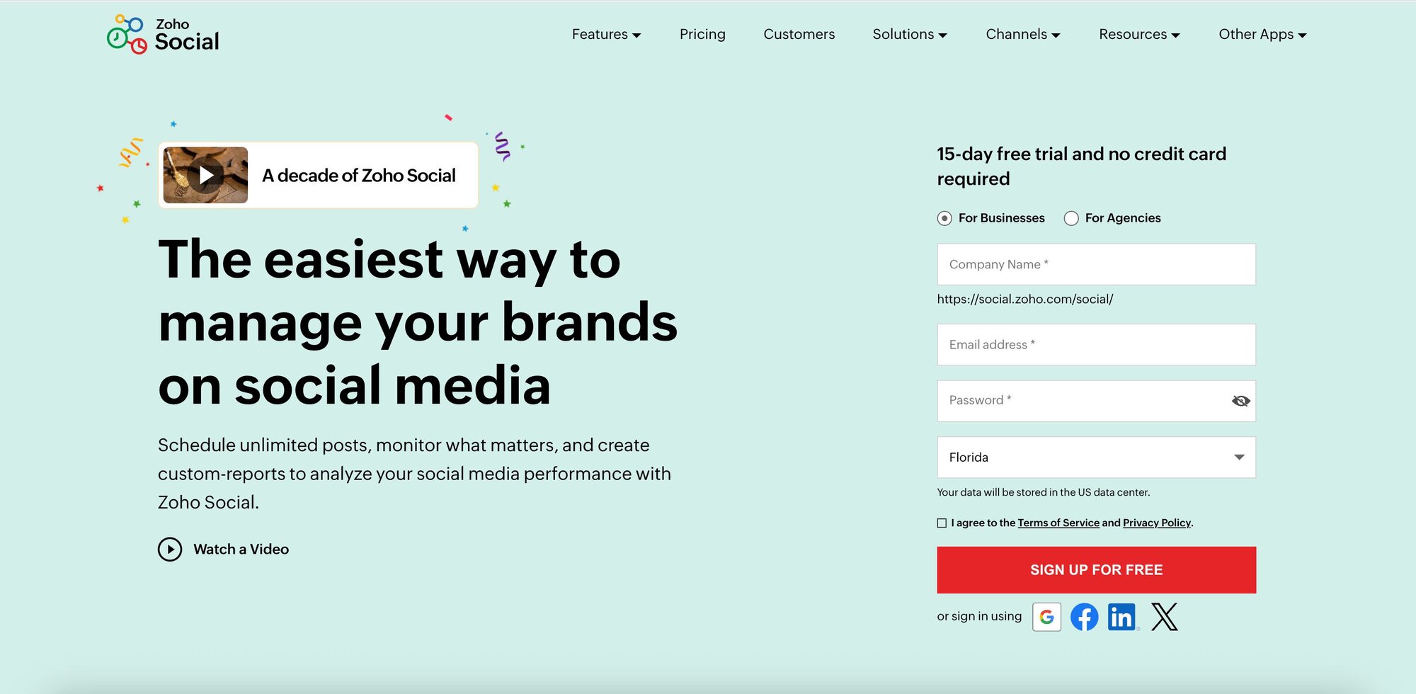 Homepage for Zoho