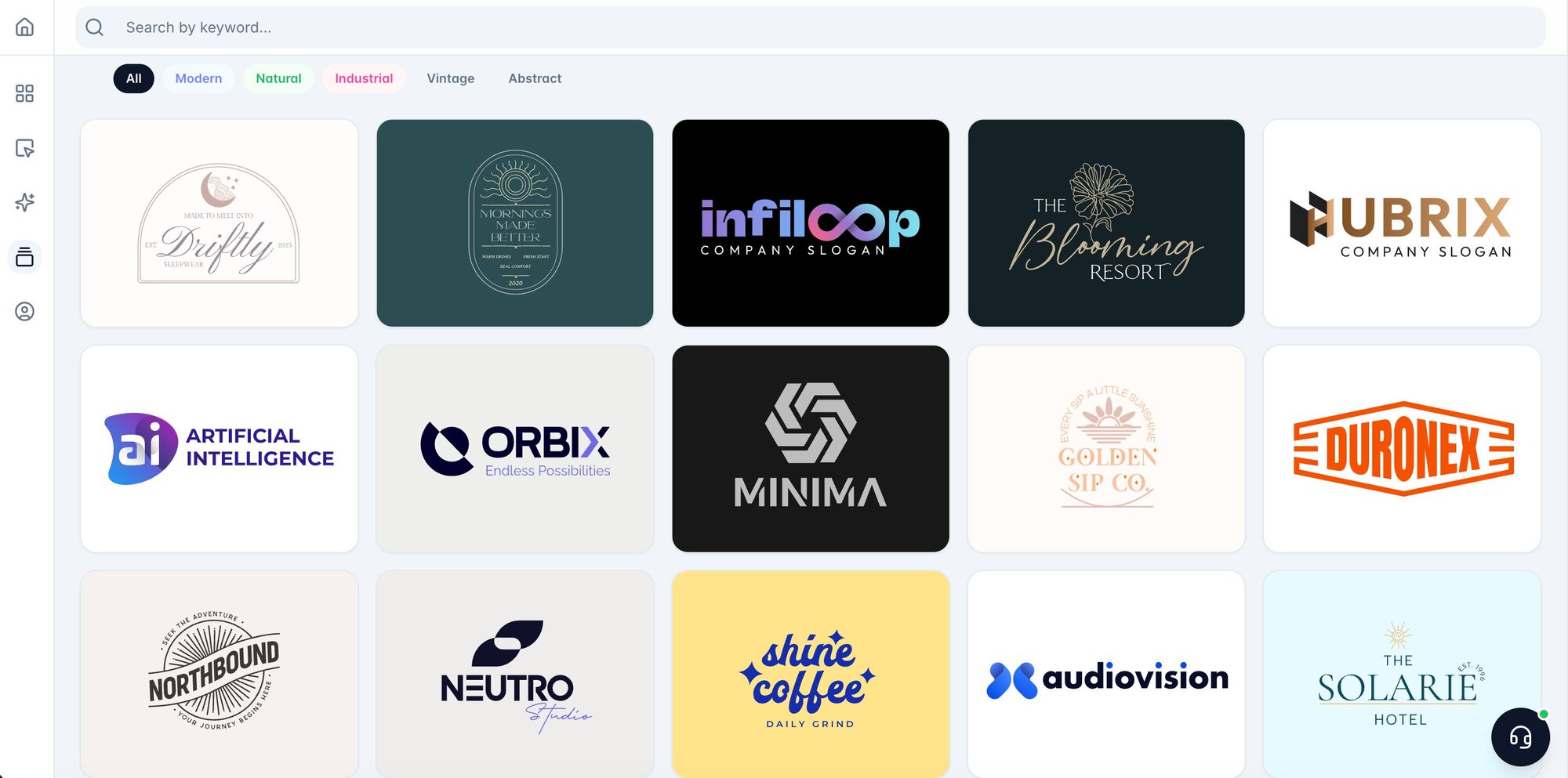 A screenshot of logo templates on brandmark.io