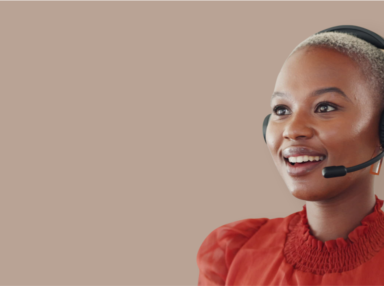 Woman smiling with headset on 