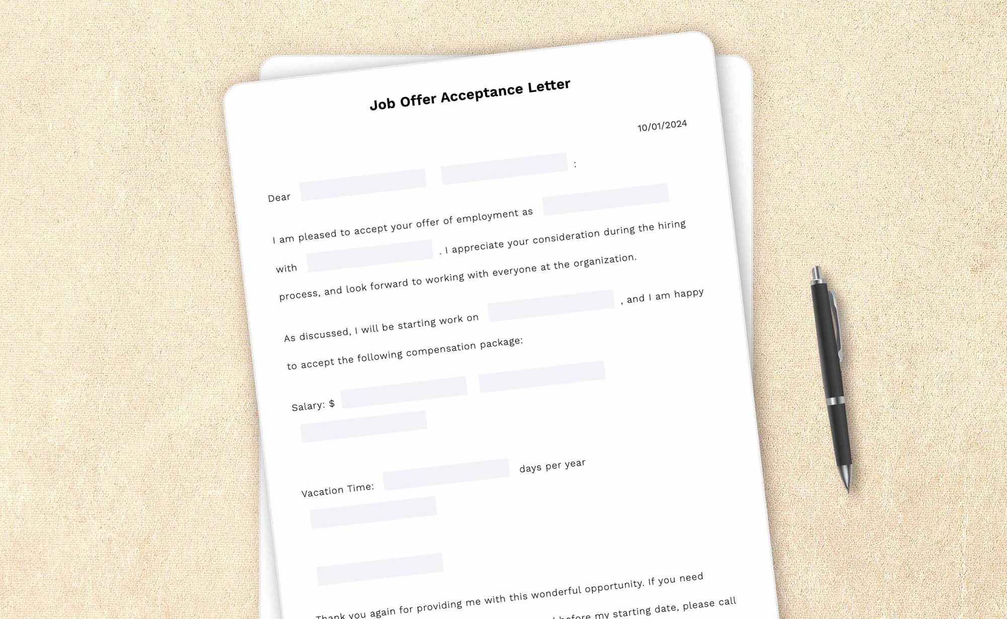 Free job acceptance letter template by LegalZoom. Create and download letters for free!