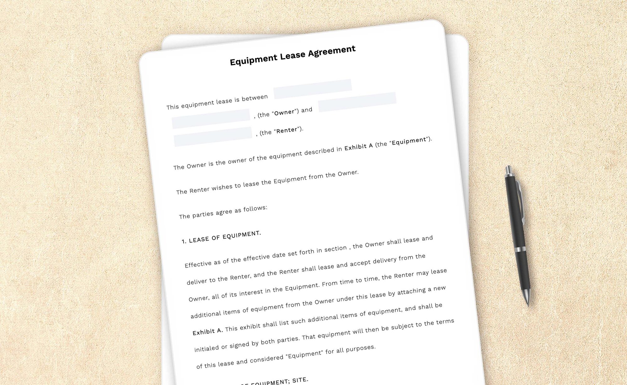 Professional equipment lease agreement template by LegalZoom. Easily draft, edit, and download your agreements!