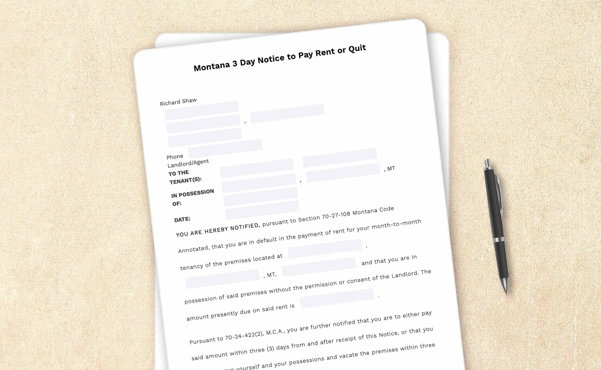 Free Montana three-day notice to pay rent or quit template by LegalZoom. Create and download notices for free!