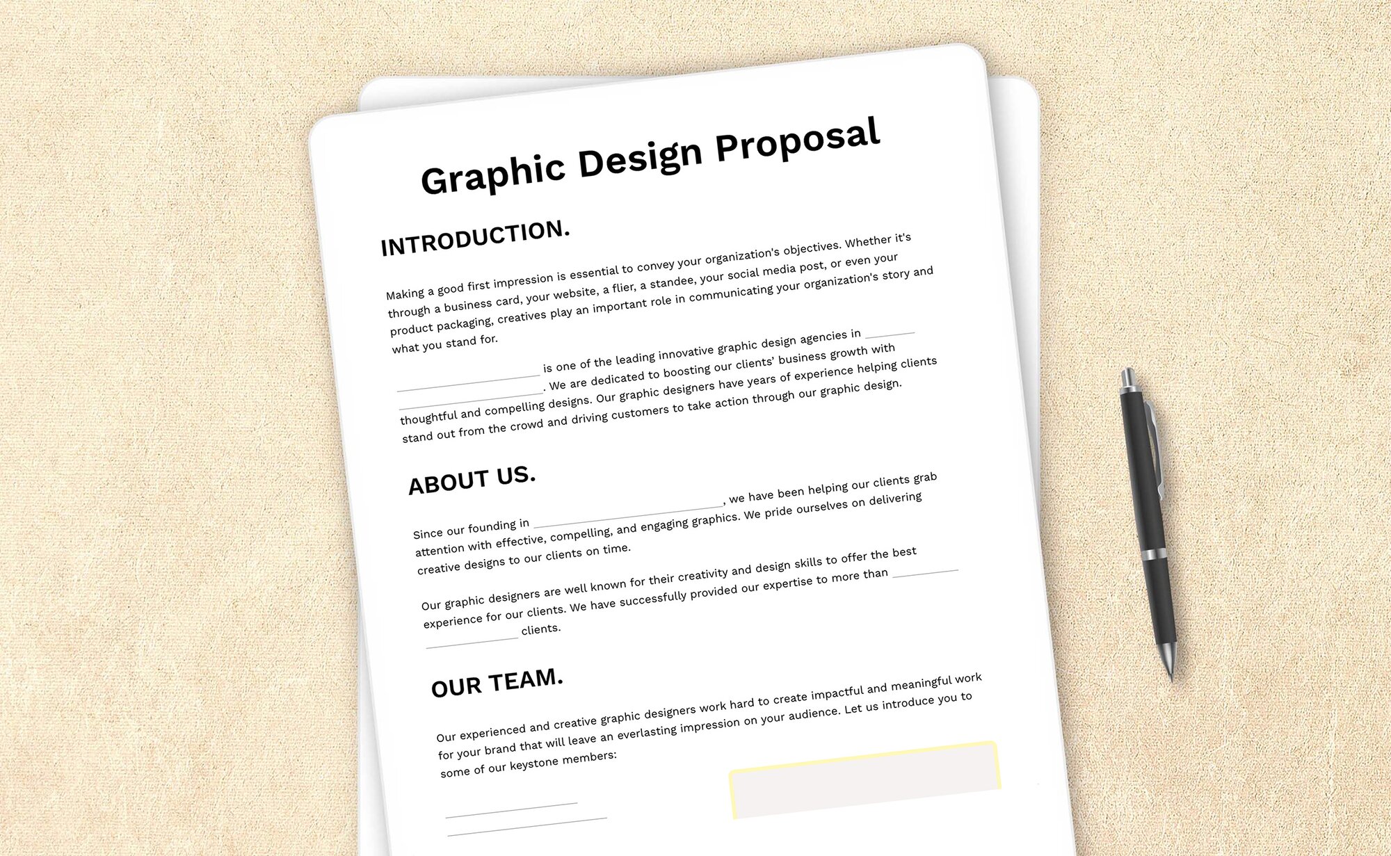 Sample proposal template for graphic design services.