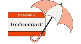 nametag saying my name is trademarked, and an umbrella