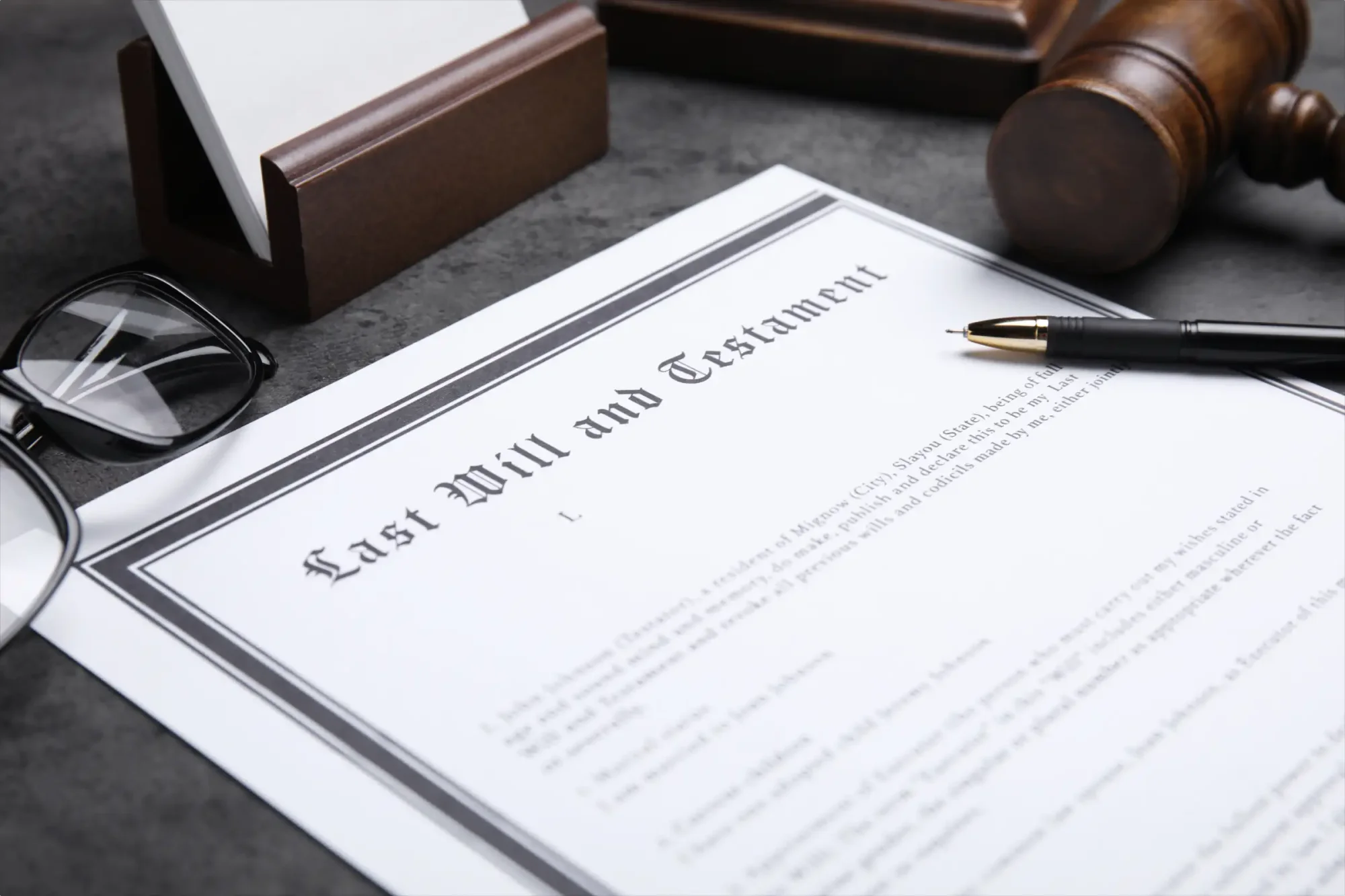 A last will and testament (Florida) document lying on a table, before the testator's signing.