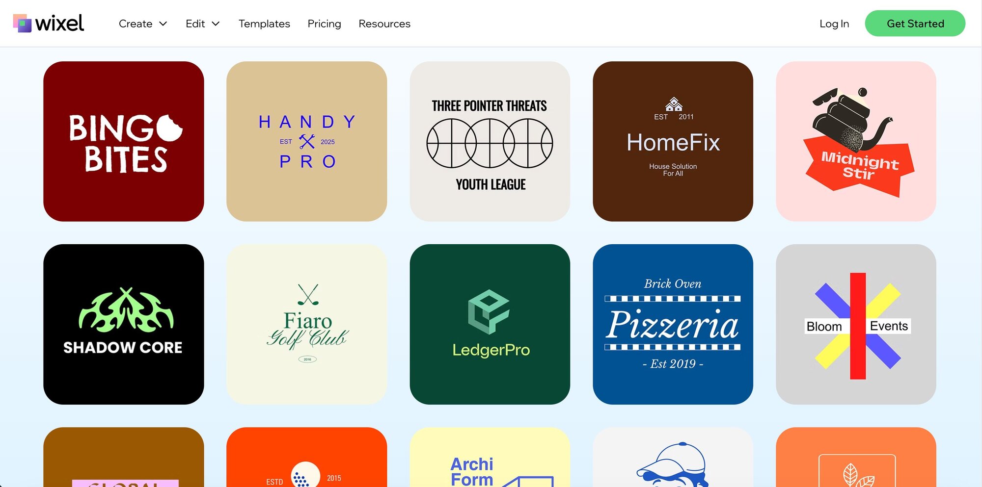 A screenshot of logo templates on wix.com.