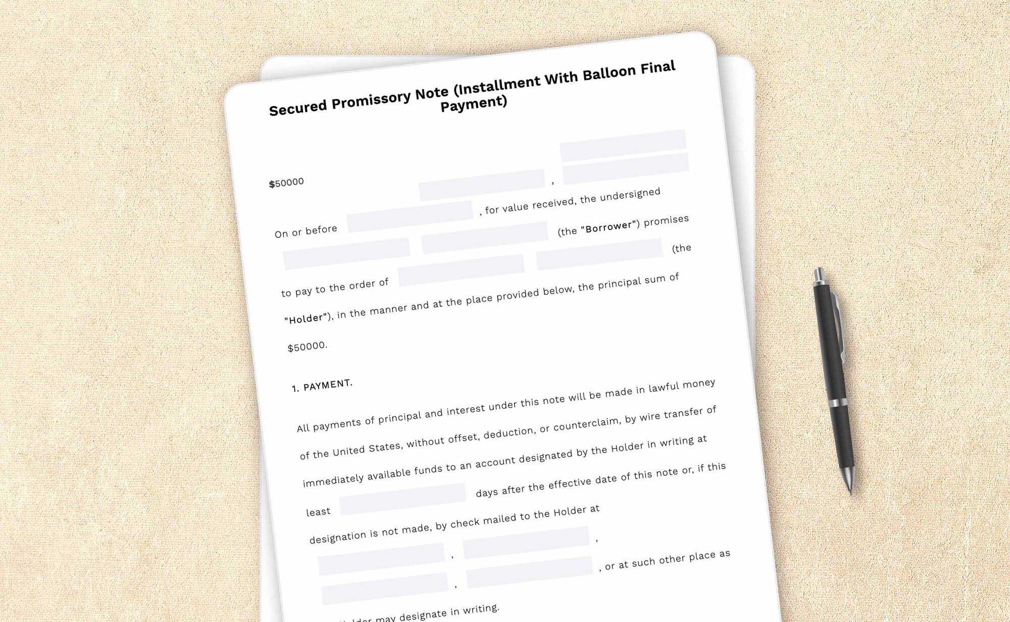 Free secured promissory note - installment with balloon final payment template by LegalZoom. Create and download promissory notes for free!