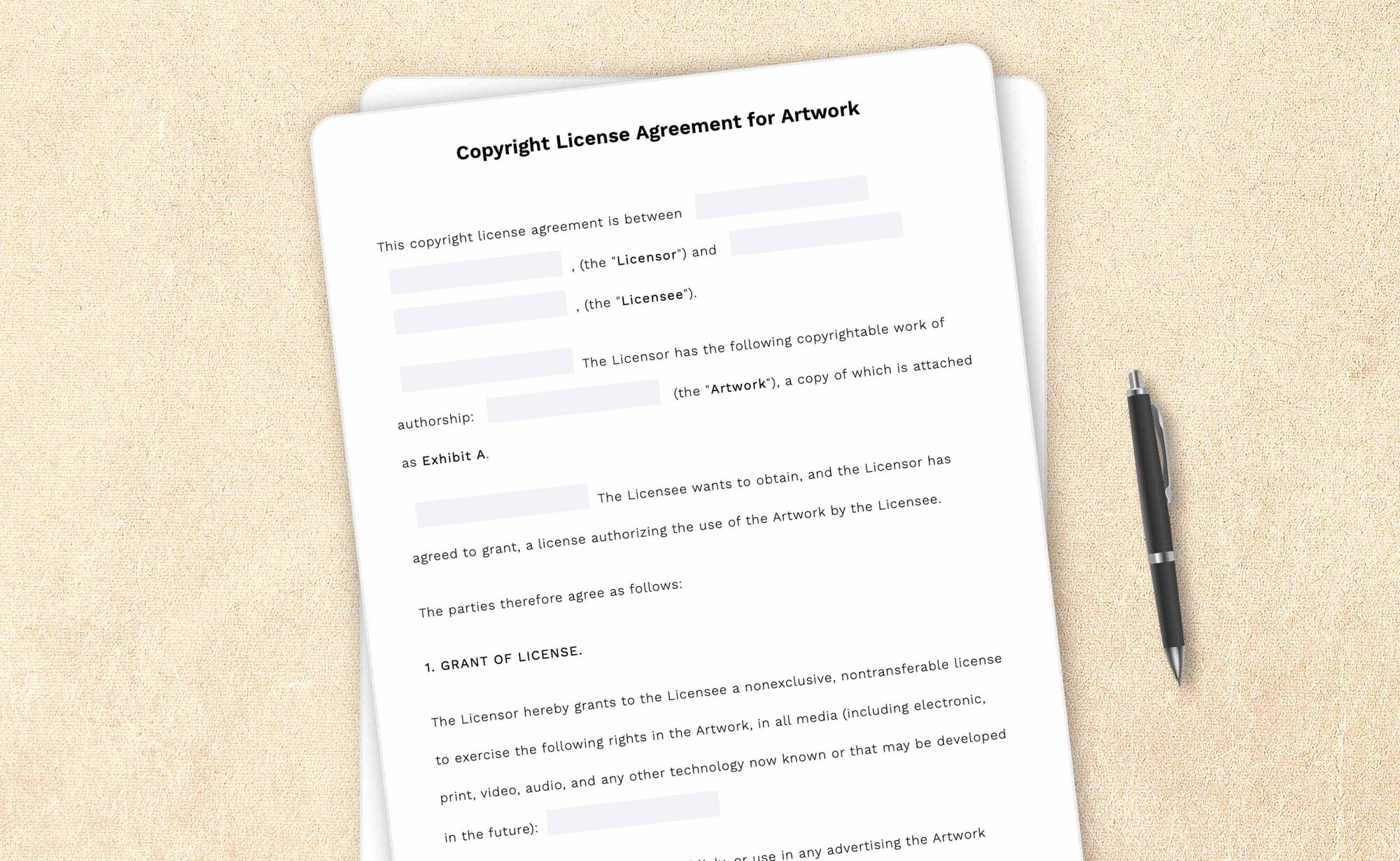 Professional copyright license agreement for artwork template by LegalZoom. Easily draft, edit, and download your agreements!