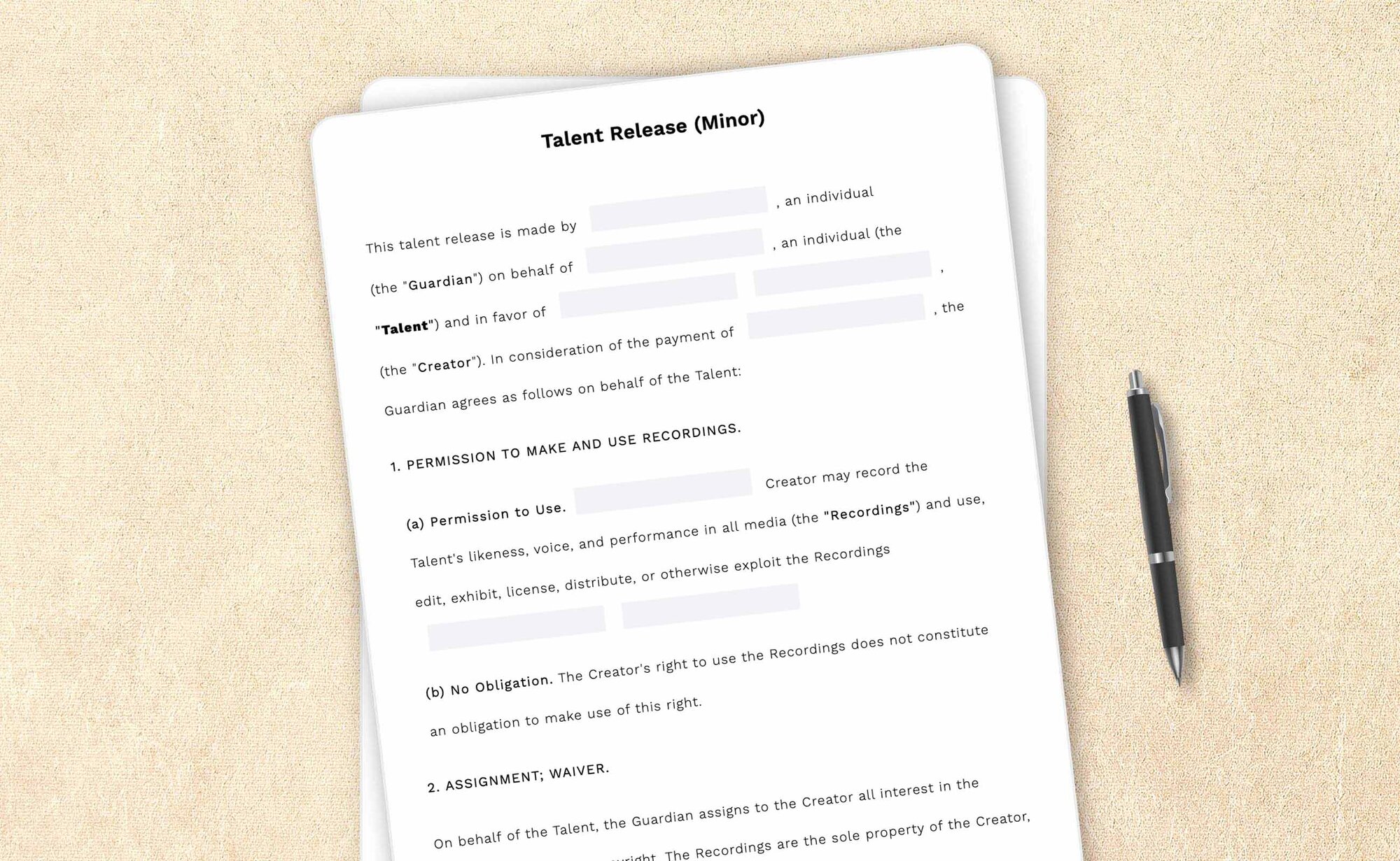 Talent release form (for minors) template by LegalZoom. Create and download forms with ease!
