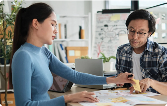 man and woman-writing