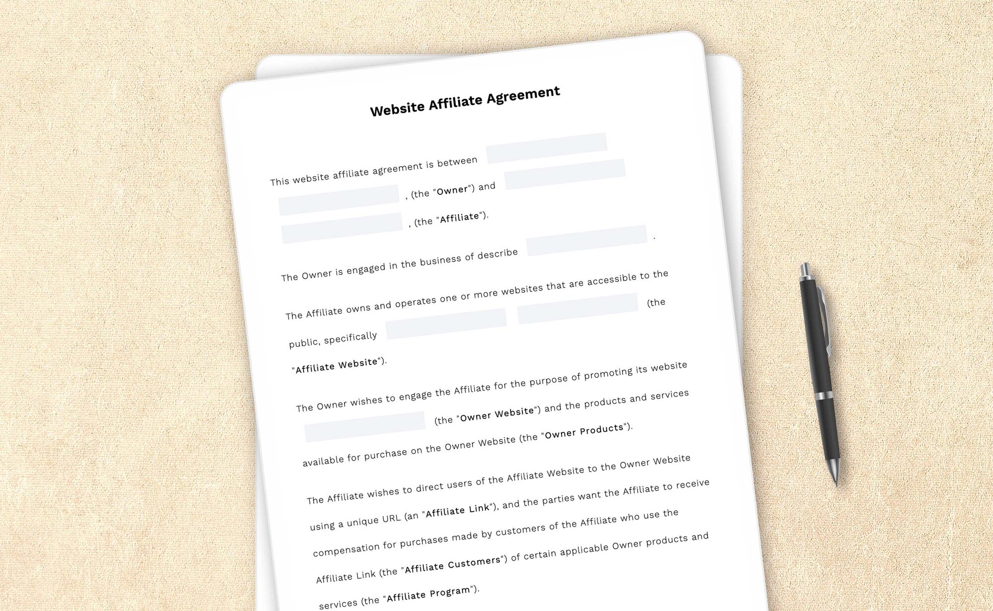 Professional website affiliate agreement template by LegalZoom. Easily draft, edit, and download your agreements!