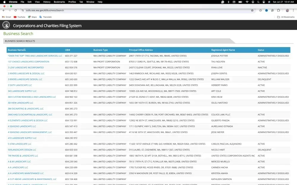 Search results are displayed