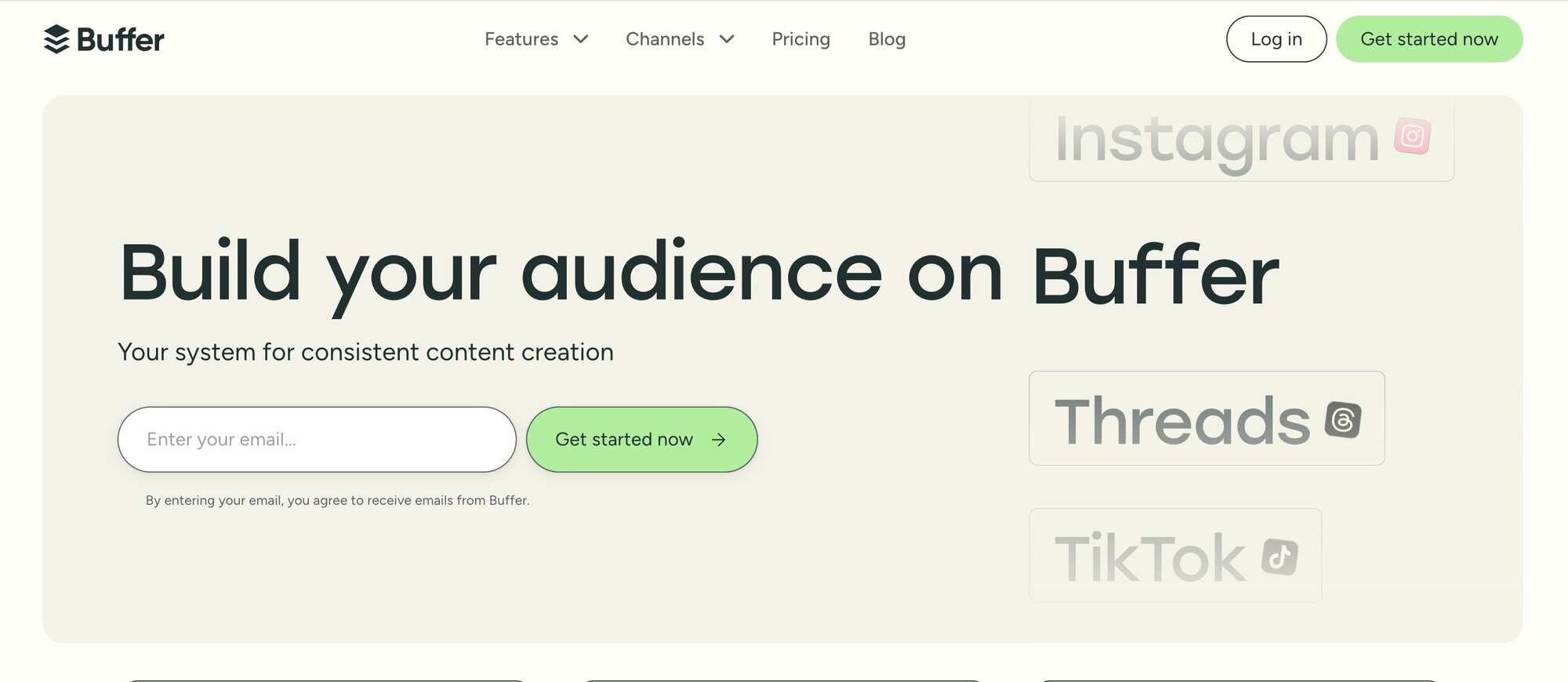 Homepage for Buffer