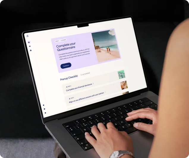 A view of a computer with a sleek, easy-to-use prenup interface. 