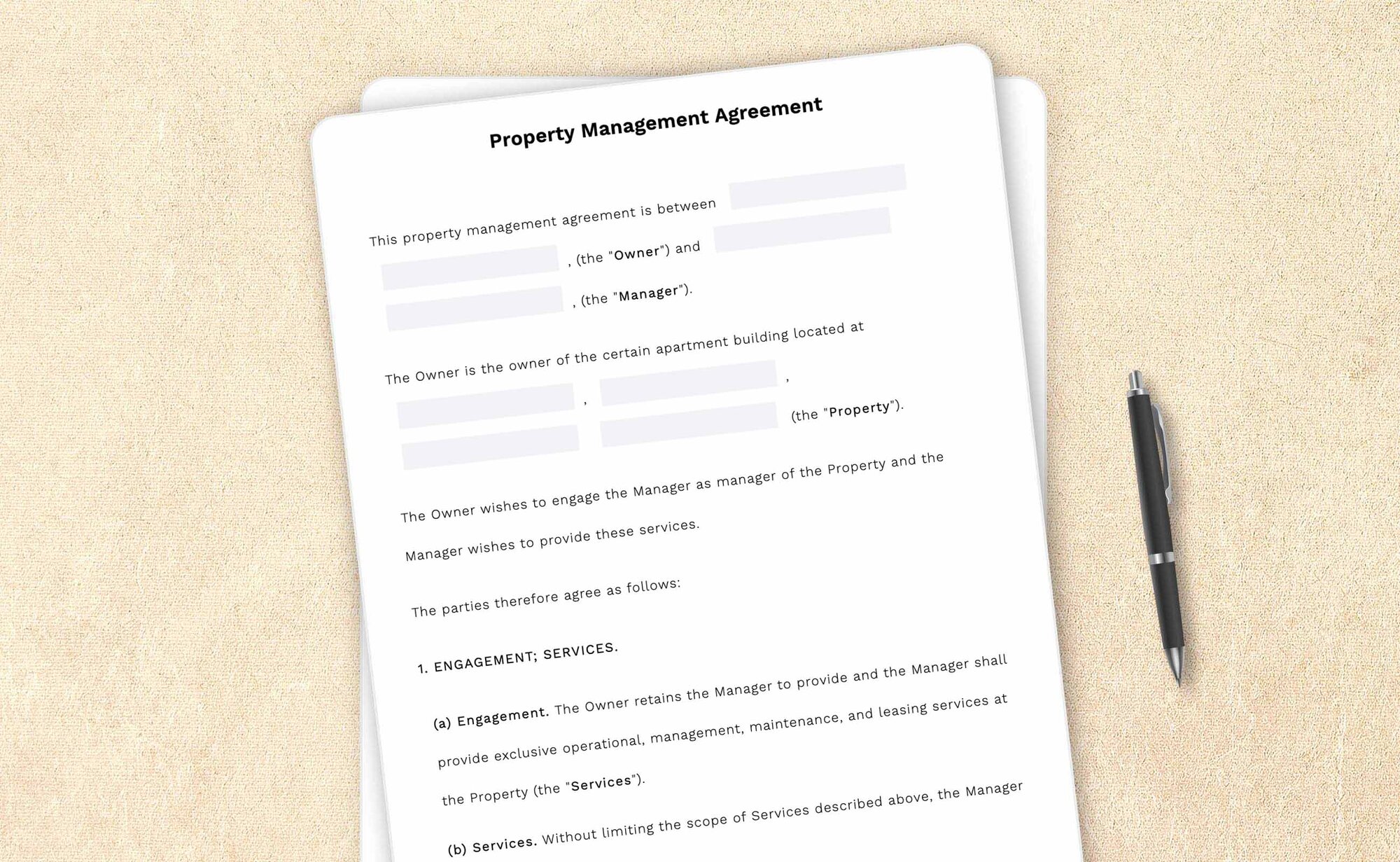 Professional property management agreement template by LegalZoom. Easily draft, edit, and download your agreements!