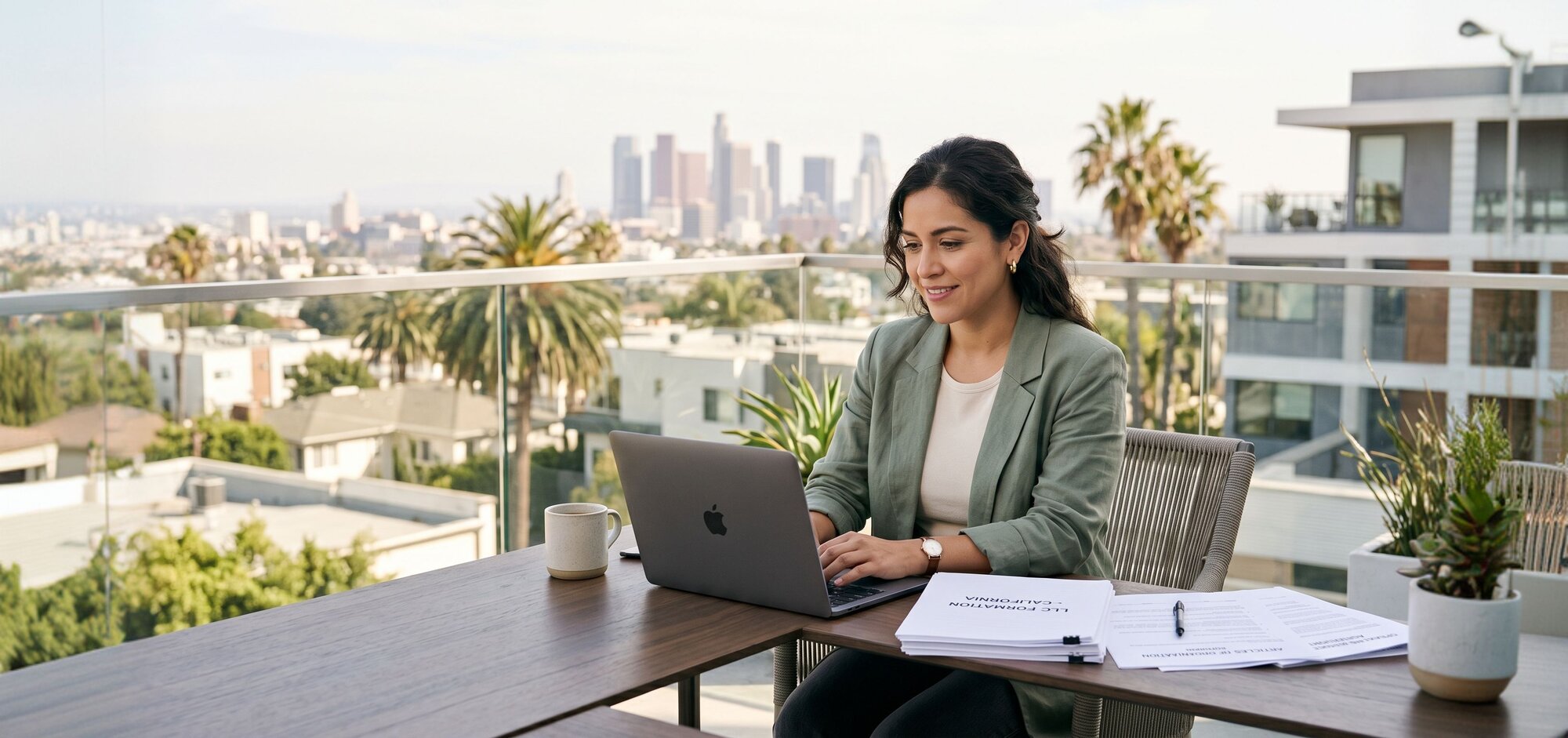 A woman working at her laptop
