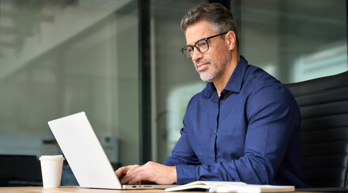 Man works on his on computer