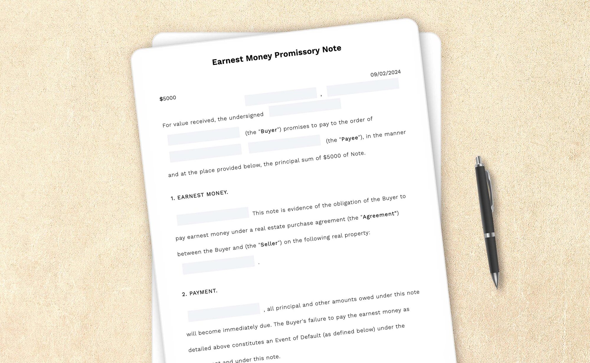 Free earnest money promissory note template by LegalZoom. Create and download promissory notes for free!