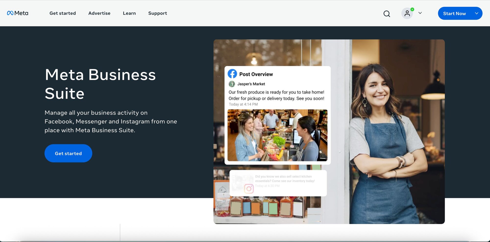 Homepage for Meta business suite