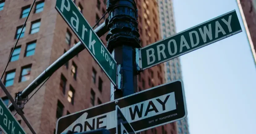 Broadway and Park Row street name sign