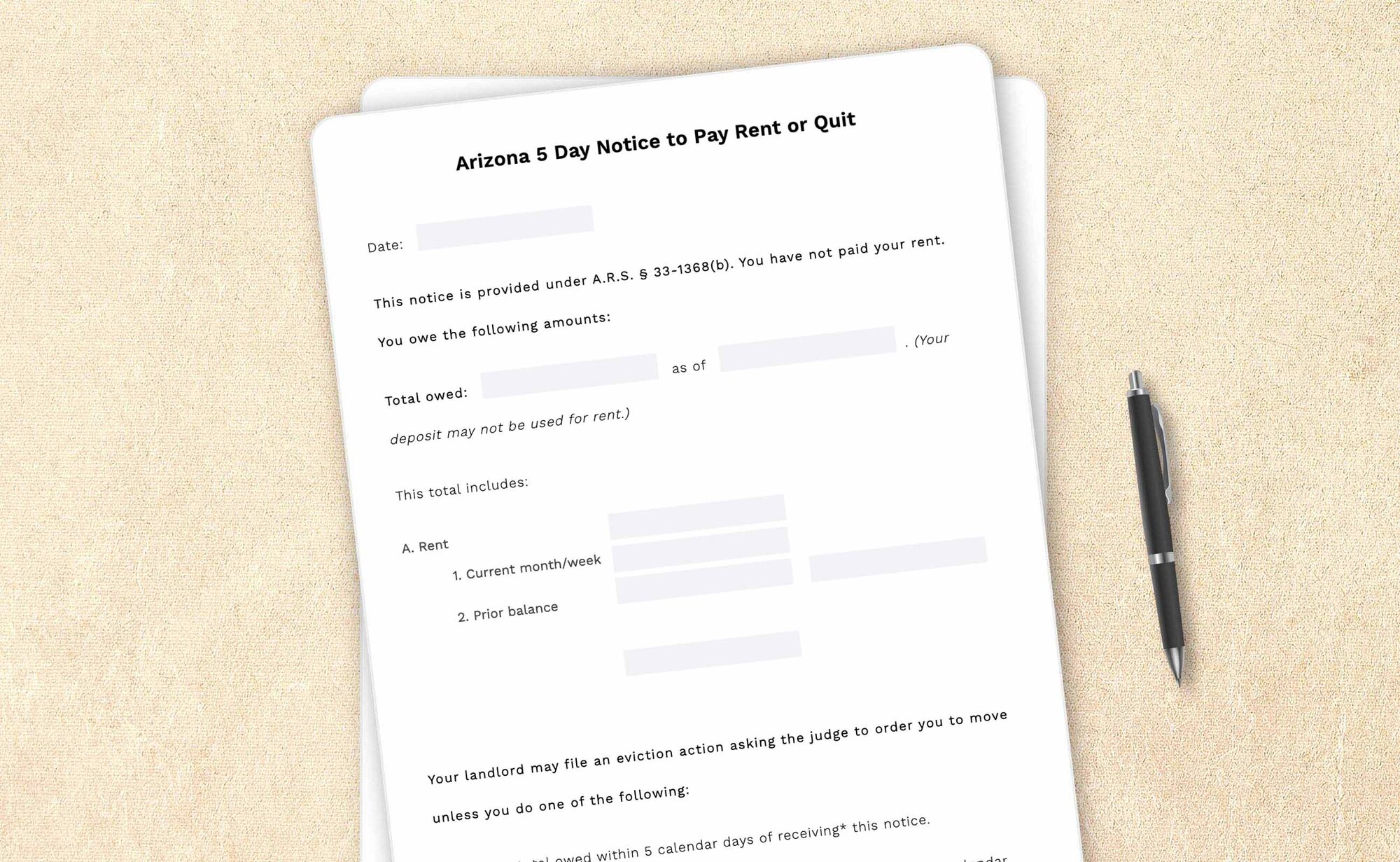 Free Arizona five day notice to pay rent or quit template by LegalZoom. Create and download notices for free!