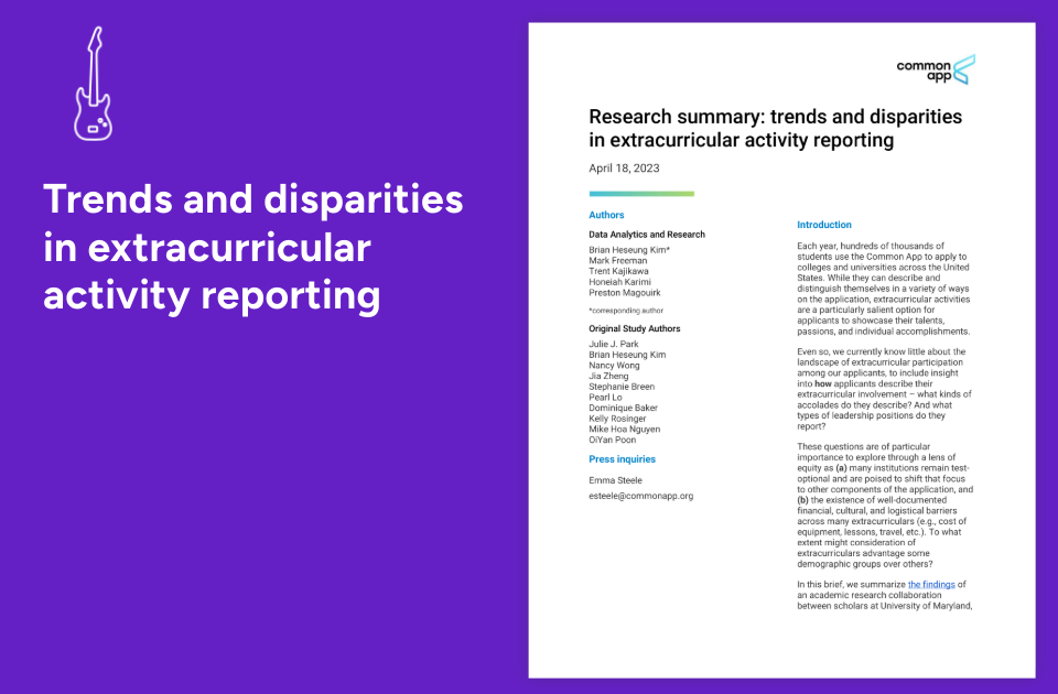 Cover page, report on trends in extracurricular activity reporting.
