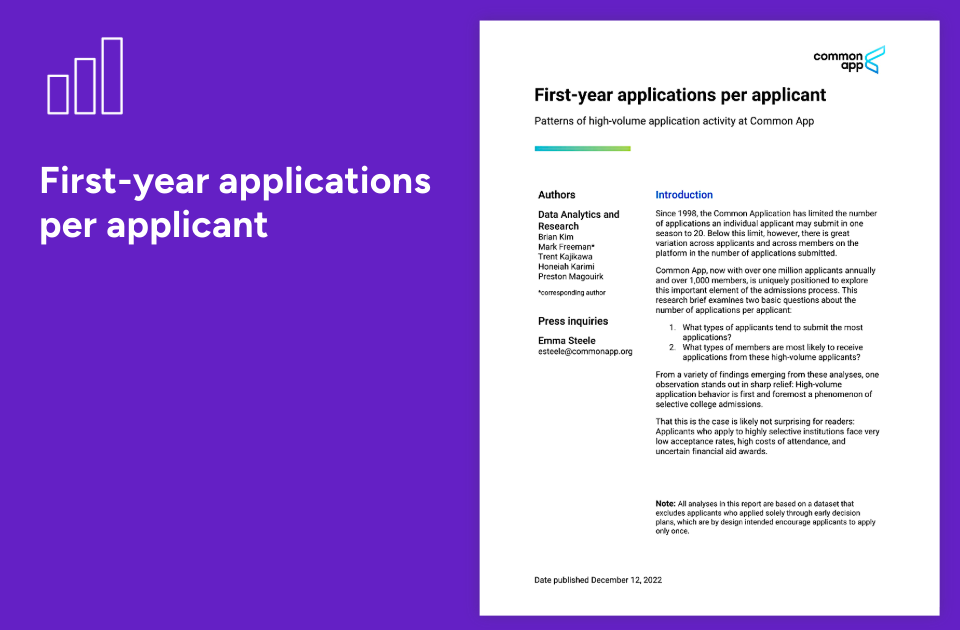 Cover page, first-year applications per applicant brief. 